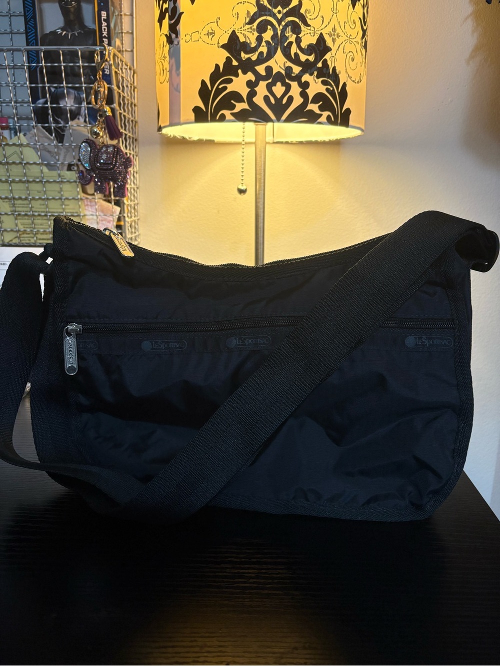 Lesportsac Black Nylon Messenger Bag with Adjustable Strap